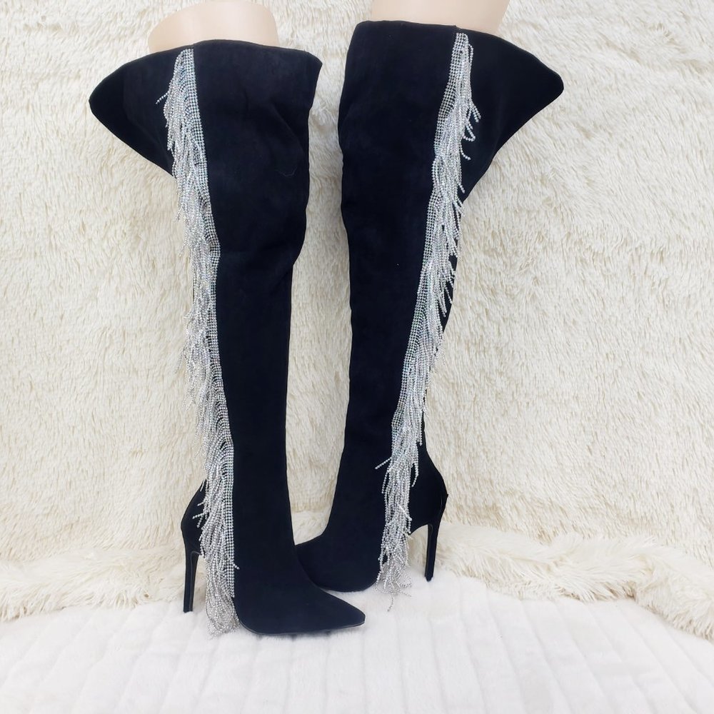 Side Fringe Thigh High Wide Top Boots